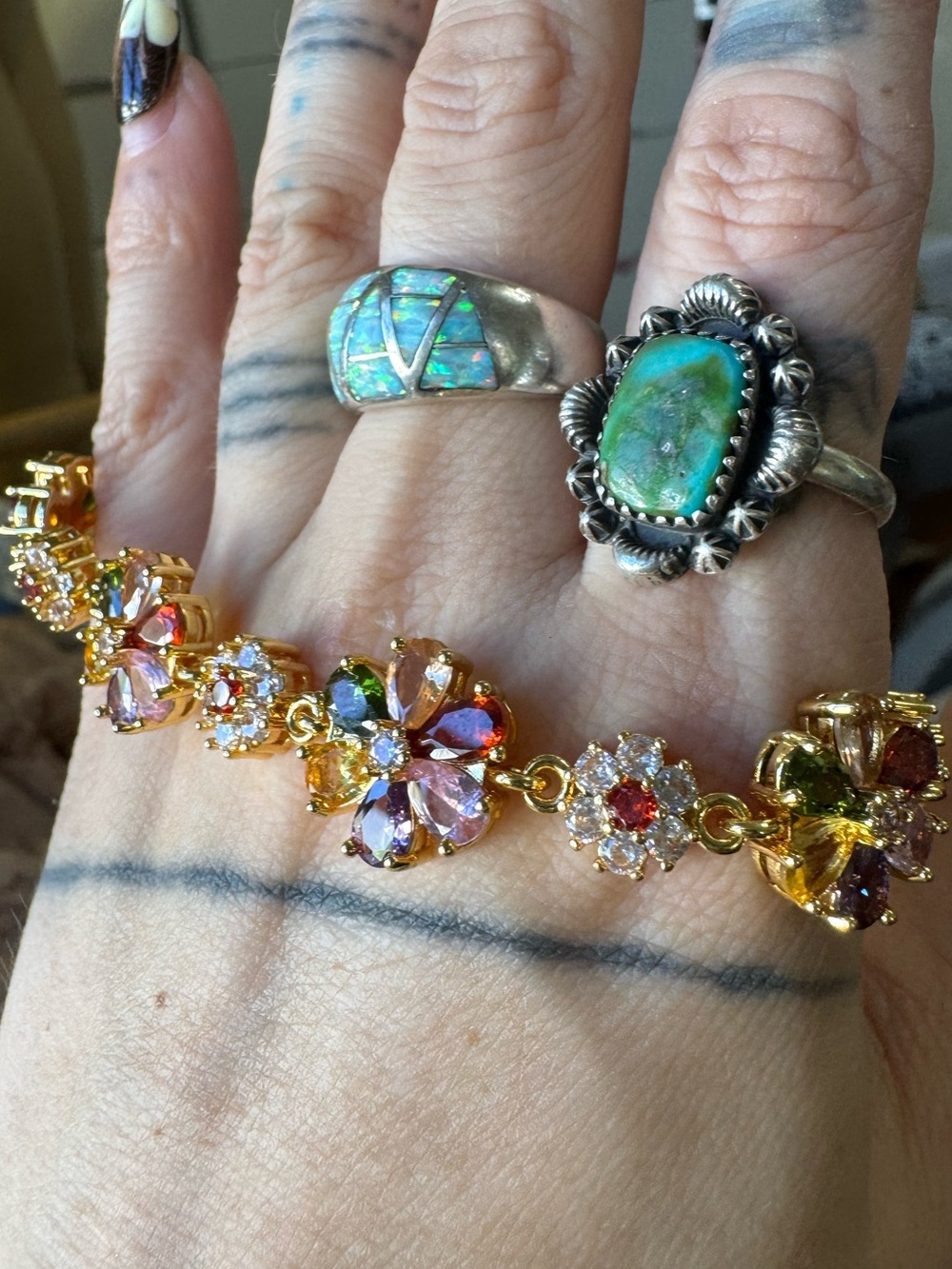 Multicolor Floral Crystal Gold Bracelet